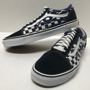 Vans Old Skool Checker Flame in Navy Blue Checker/True White Canvas Skate Shoes